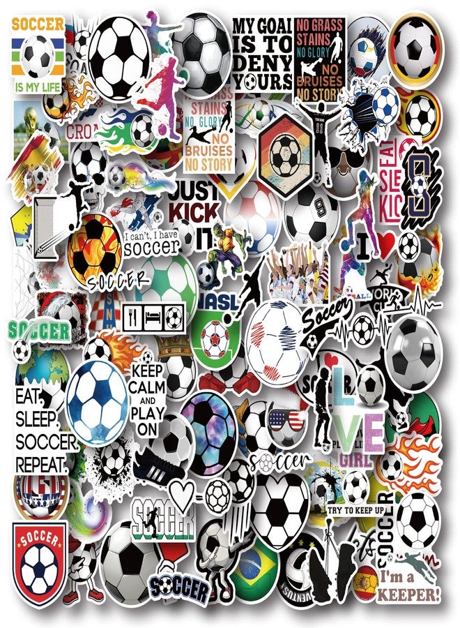 AOWDIAO 100 Pieces Soccer Stickers, Vinyl Waterproof Stickers Pack, Soccer Gifts, Party Favors & Decorations - Image 1